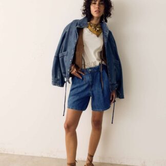 Per Una Pleat Front Denim Shorts Medium Indigo