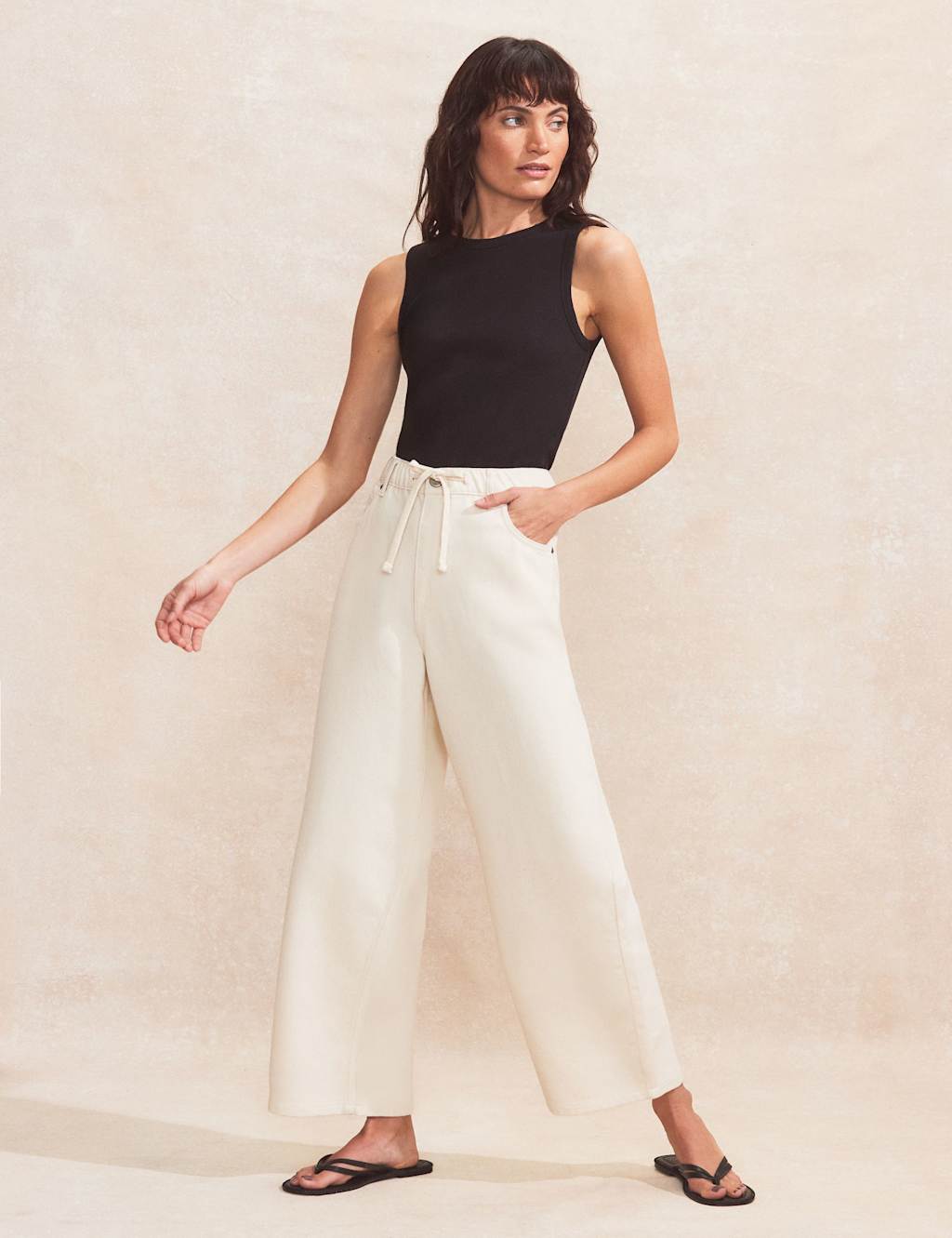 RO&ZO Pure Cotton Denim Mid Rise Straight Leg Jeans Natural