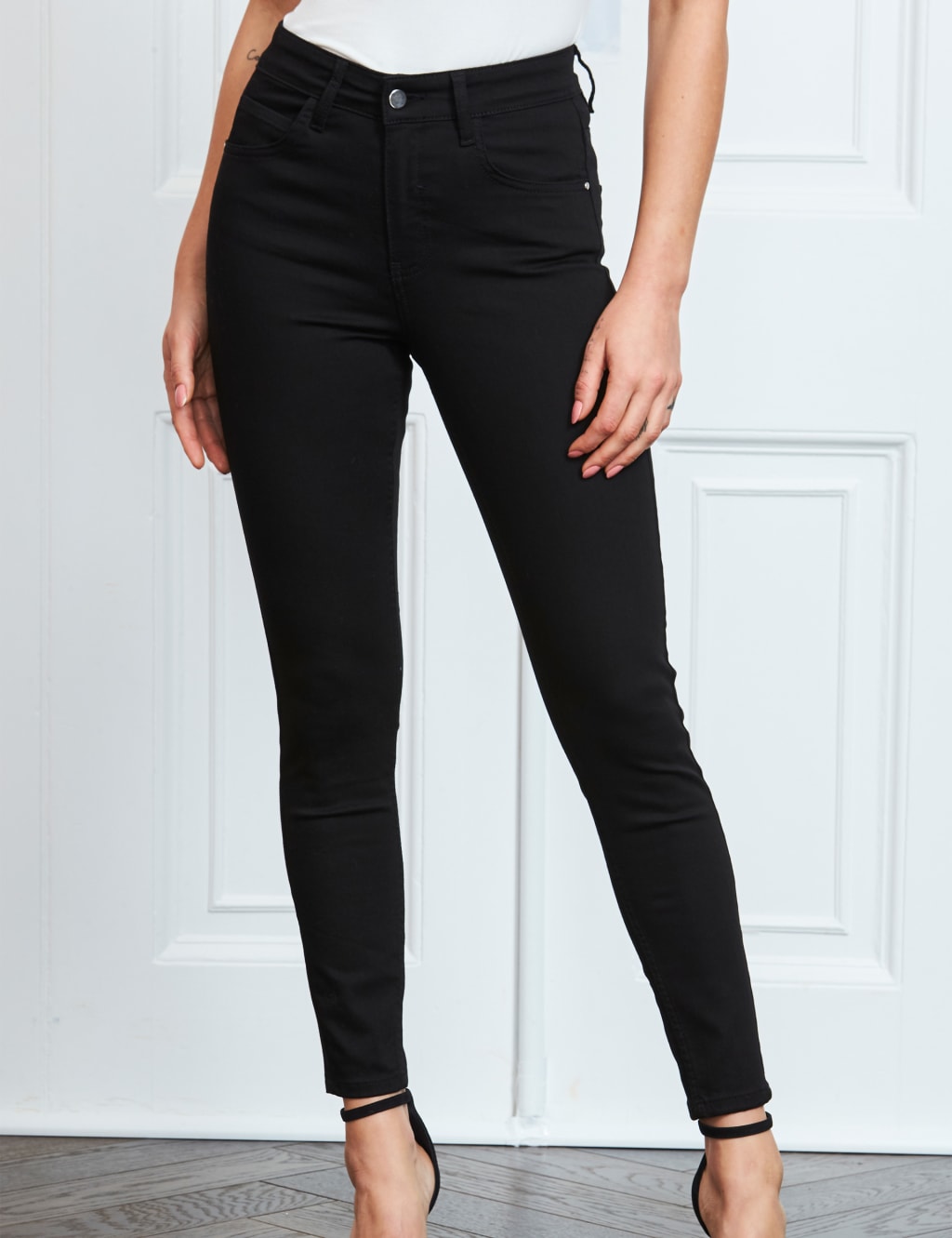 SOSANDAR High Waisted Skinny Ankle Grazer Jeans Black