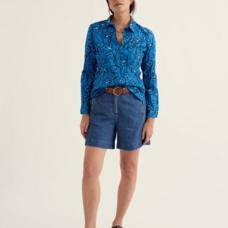 Seasalt Cornwall Cotton Rich Denim High Waisted Shorts Blue Denim