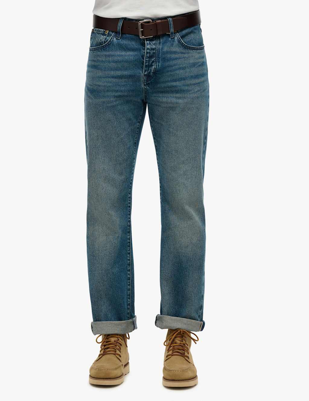 Superdry & Co Straight Fit Turn-Up Rigid Denim Jeans Blue