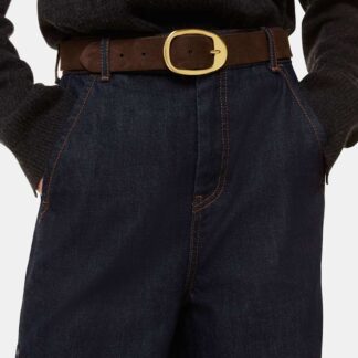 Whistles Suede Oval Buckle Jeans Belt Chocolate