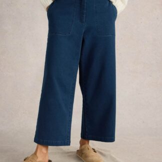 White Stuff Cotton Rich Wide Leg Cropped Trousers Blue Denim