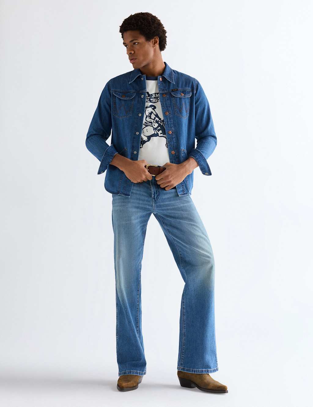 Wrangler Regular Fit Denim Shirt Mid Blue