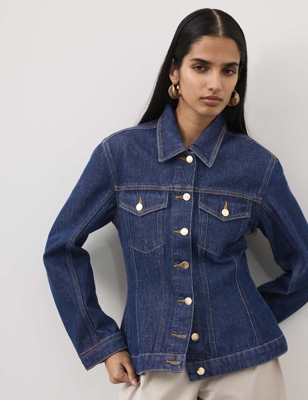 Autograph Denim Cinched Waist Jacket Dark Indigo