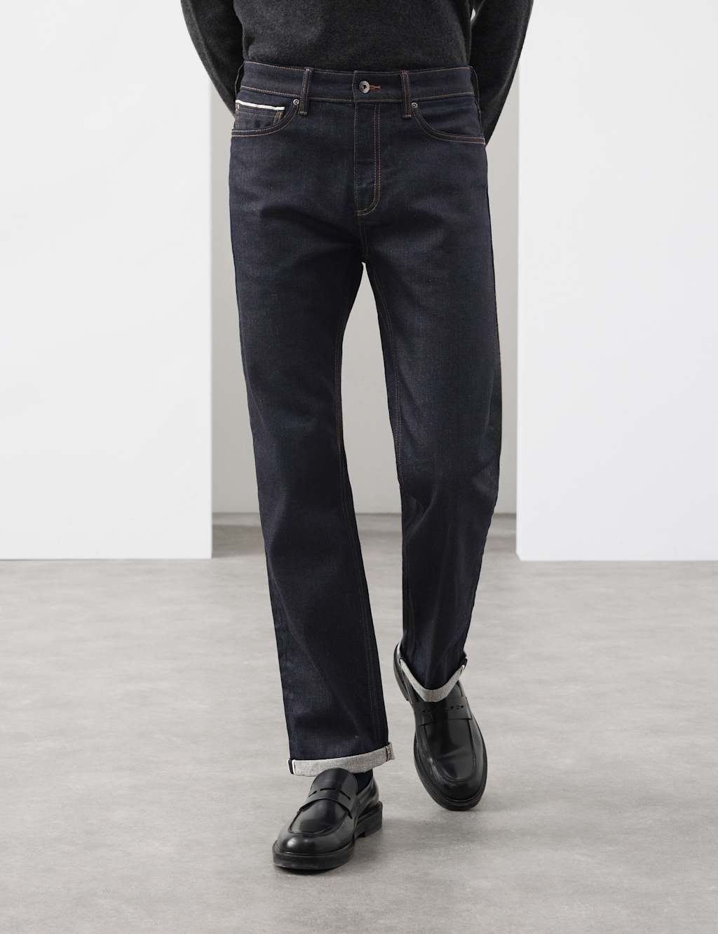 Autograph Straight Fit Japanese Selvedge Jeans Dark Indigo