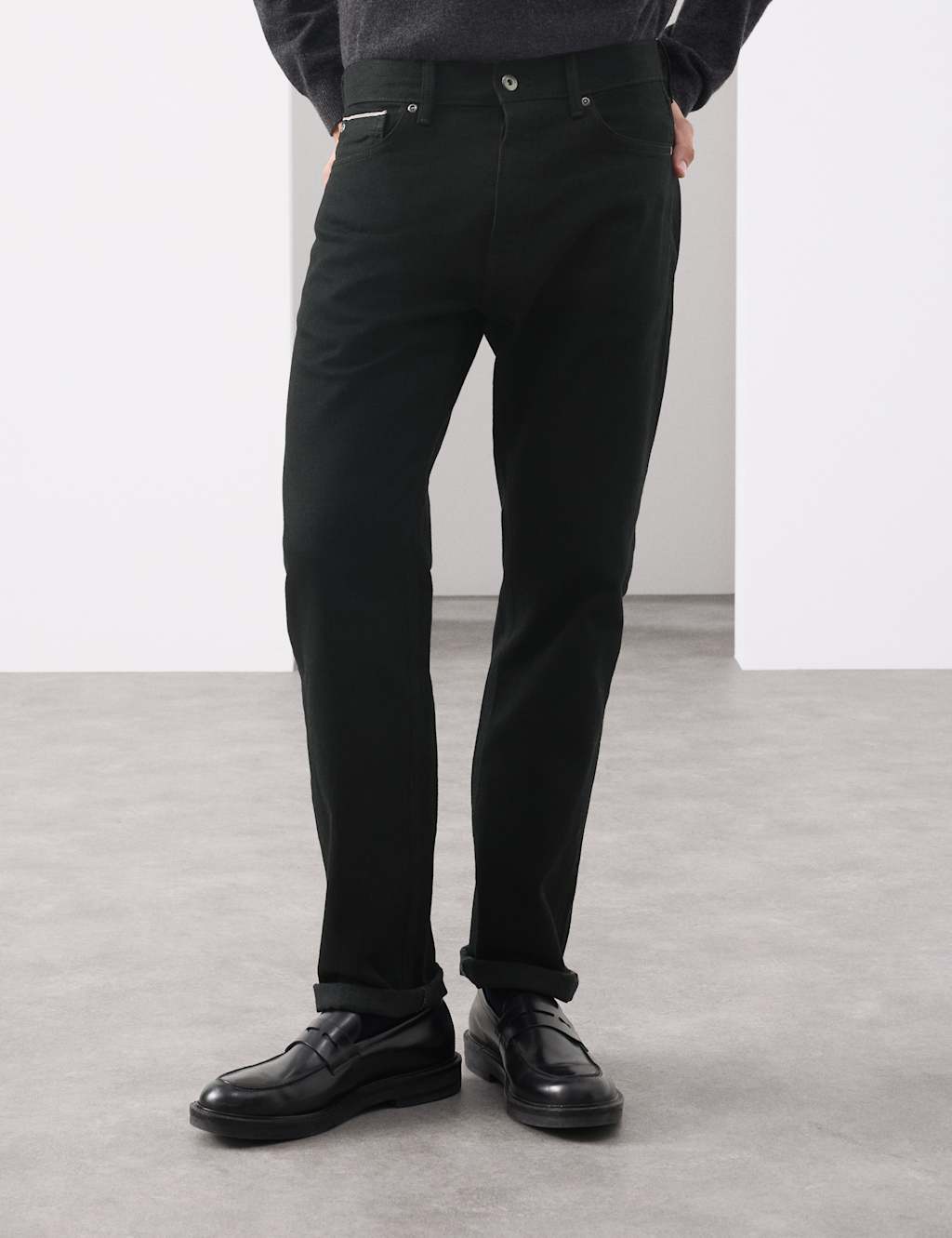 Autograph Straight Fit Pure Cotton Selvedge Jeans Black
