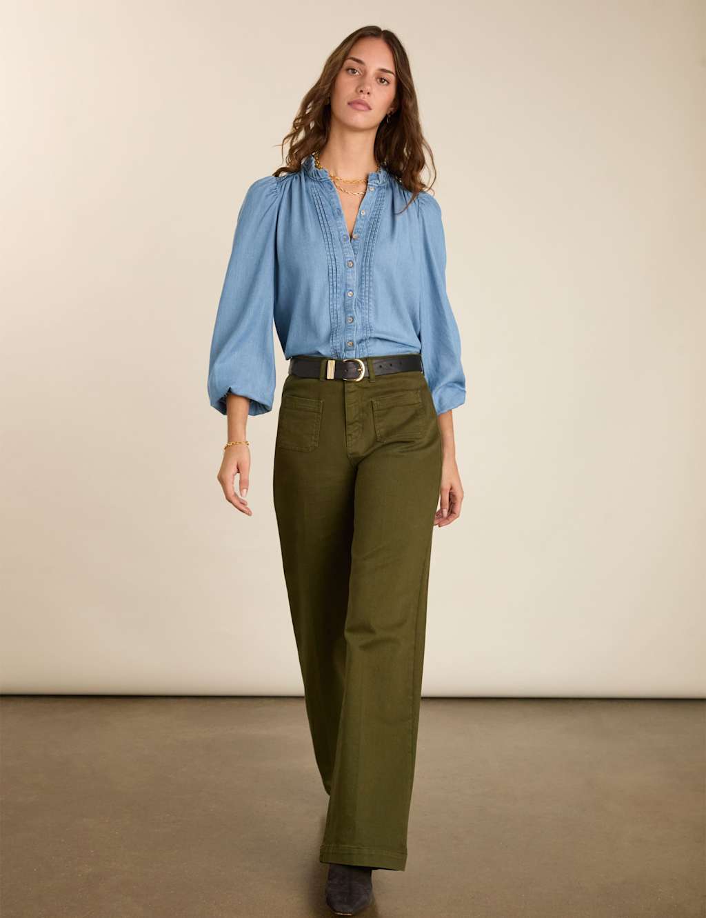 BAUKJEN High Waisted Wide Leg Jeans Olive