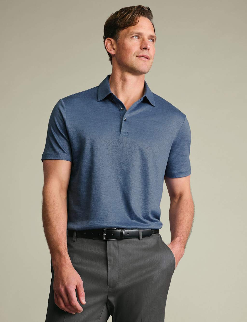 Charles Tyrwhitt Pure Linen Polo Shirt Blue Denim