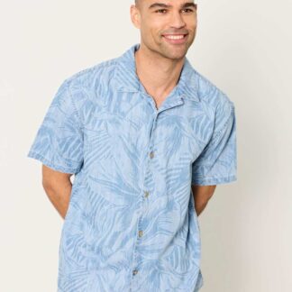 FatFace Relaxed Fit Denim Printed Short Sleeve Shirt Blue Mix
