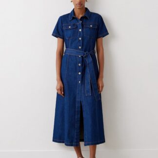 Finery London Cotton Rich Denim Midi Shirt Dress Blue Denim