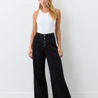 Finery London High Waisted Button Front Wide Leg Jeans Black