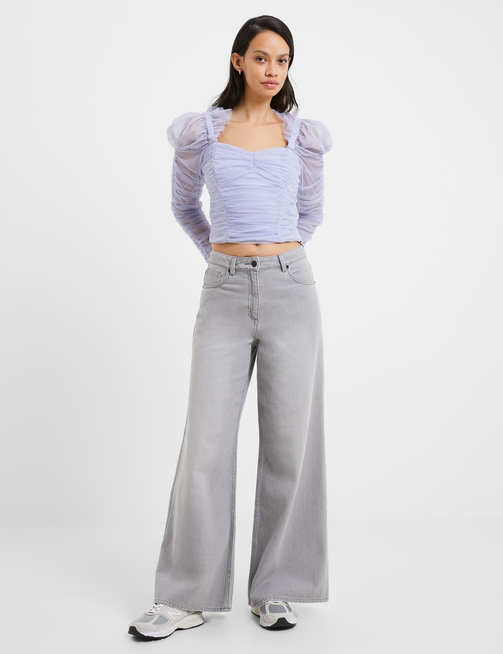 French Connection Relaxed Pure Cotton Mid Rise Wide Leg Jeans Grey