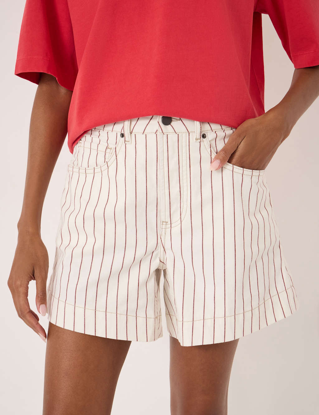 HUSH Cotton Rich Striped Shorts Brown Mix