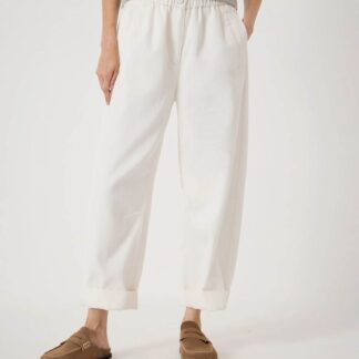 HUSH Supersoft Denim Barrel Turn Up Jeans Ecru
