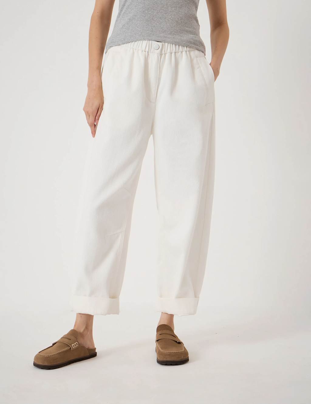 HUSH Supersoft Denim Barrel Turn Up Jeans Ecru