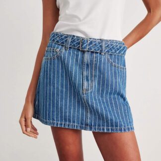 Jag Denim Belted Striped Mini Skirt Blue