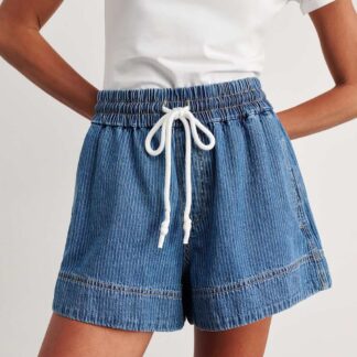 Jag Denim Striped High Waisted Shorts Blue