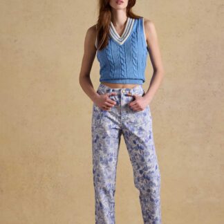 Joules Toile Landscape Print Mid Rise Straight Jeans Blue Mix