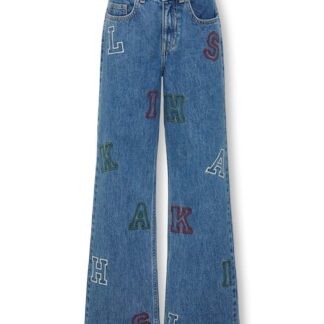 Kids Only Wide Leg Pure Cotton Embroidered Jeans (8-14 Yrs) Medium Blue