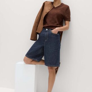 M&S Denim High Waisted Jorts with Linen Indigo Mix
