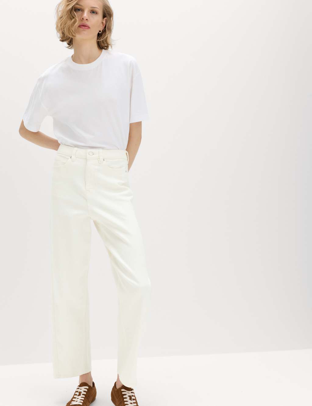 M&S High Waisted Carrot Leg Ankle Grazer Jeans Ecru