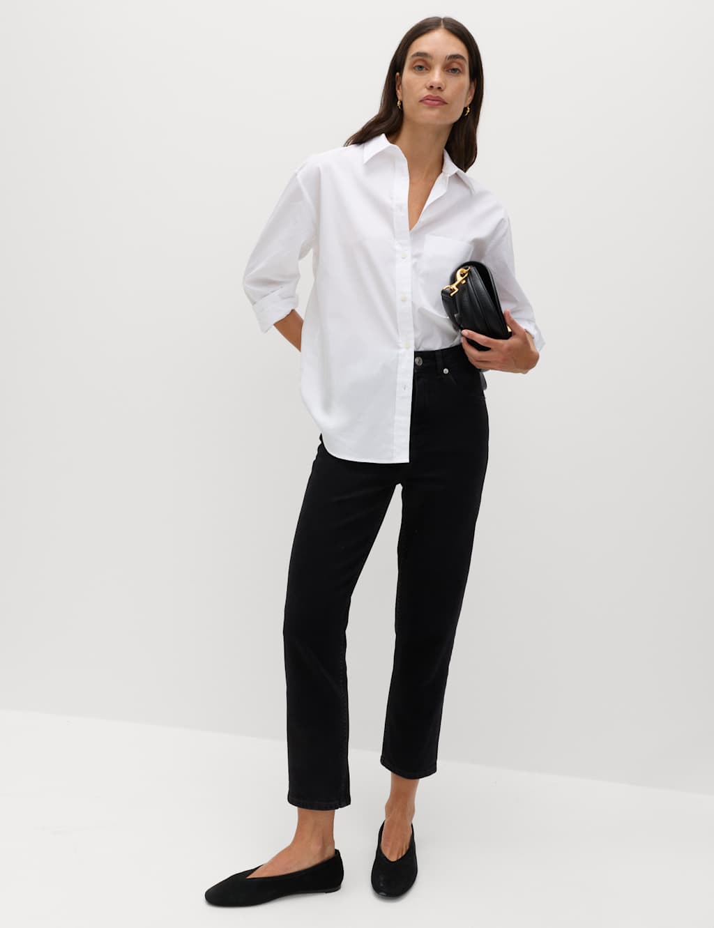 M&S High Waisted Cropped Slim Fit Jeans Black