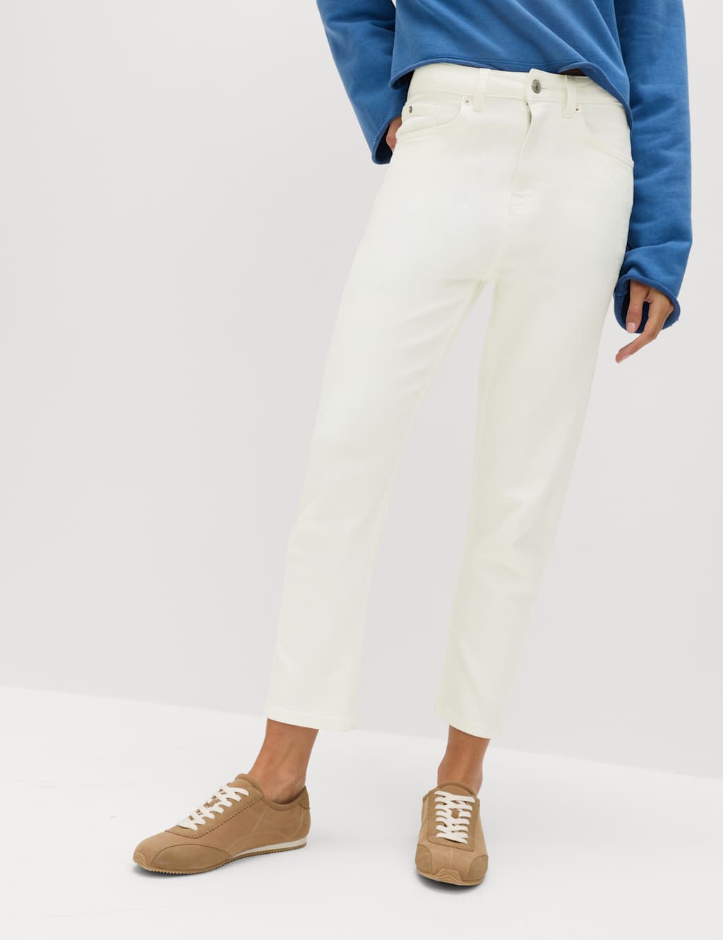 M&S High Waisted Cropped Slim Fit Jeans Soft White