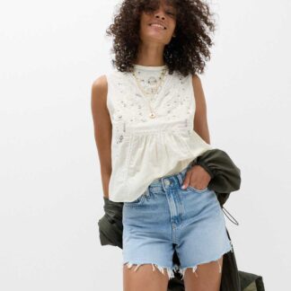 M&S High Waisted Raw Hem Denim Shorts Light Indigo