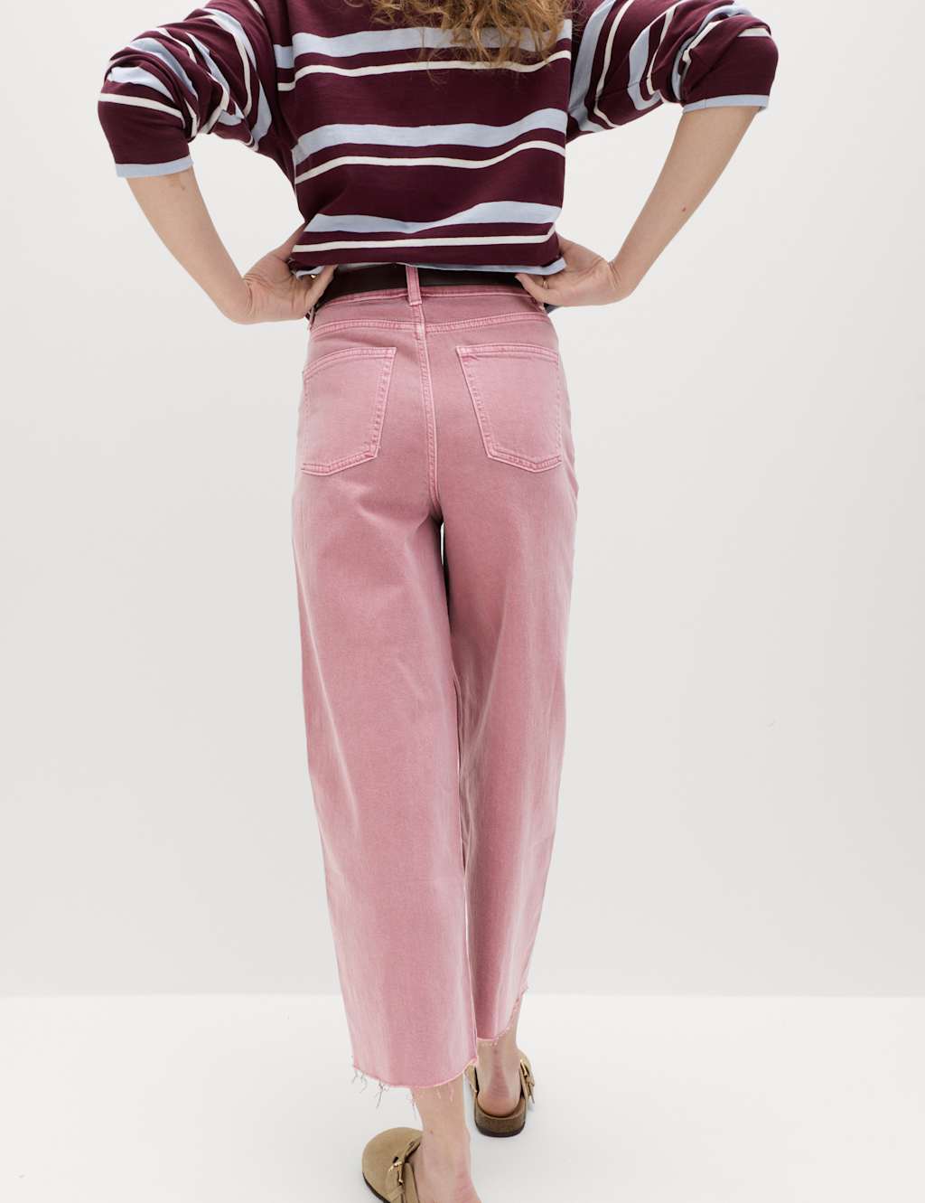 M&S High Waisted Wide Leg Cropped Jeans Antique Rose
