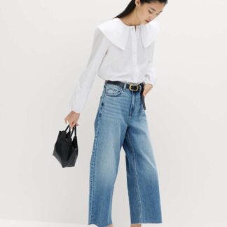 M&S High Waisted Wide Leg Cropped Jeans Light Indigo
