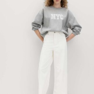 M&S High Waisted Wide Leg Cropped Jeans Soft White
