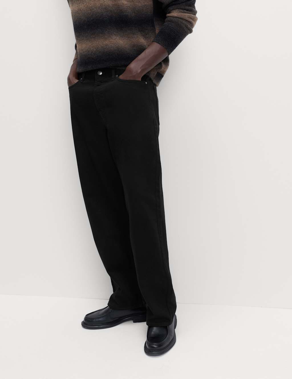 M&S Loose Fit Pure Cotton Rigid Jeans Black