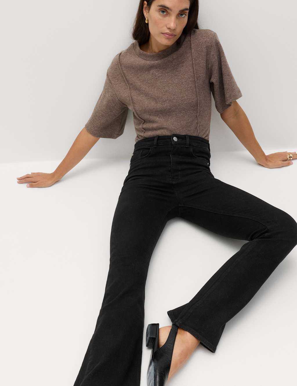 M&S Magic Shaping High Waisted Slim Flare Jeans Black