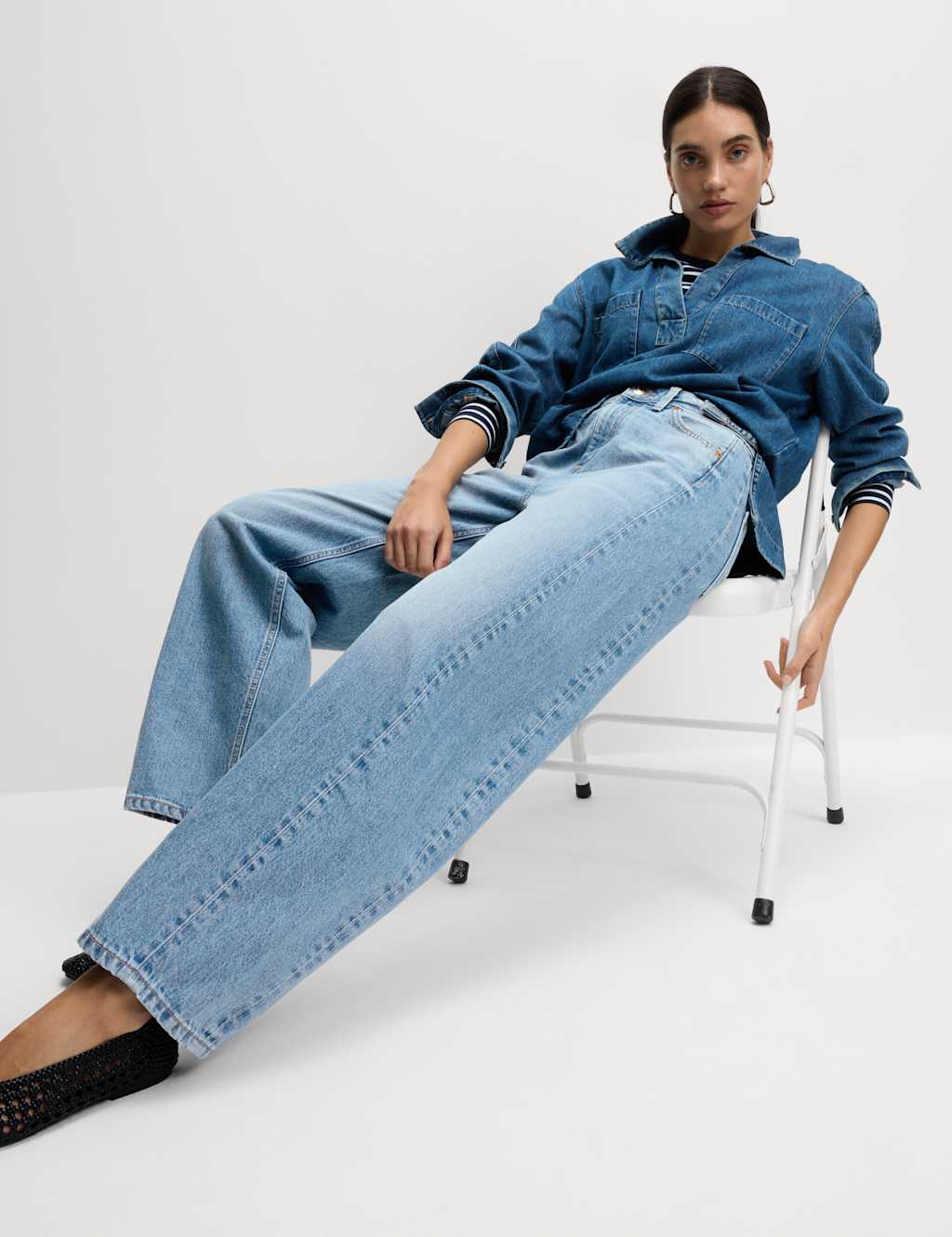 M&S Mid Rise Barrel Jeans Light Indigo