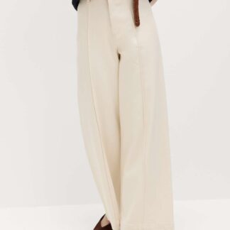 M&S Pintuck Wide Leg Ankle Grazer Jeans Ecru