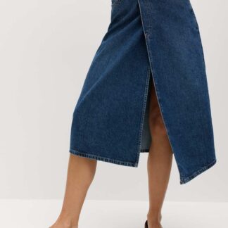 M&S Pure Cotton Denim Asymmetric Midi Wrap Skirt Medium Indigo