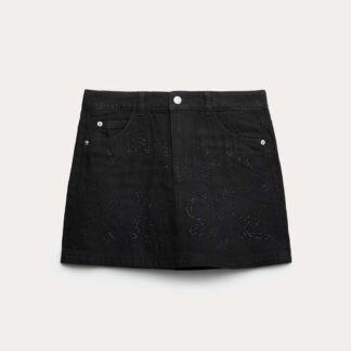M&S Pure Cotton Diamante Denim Skirt (6-16 Yrs) Black