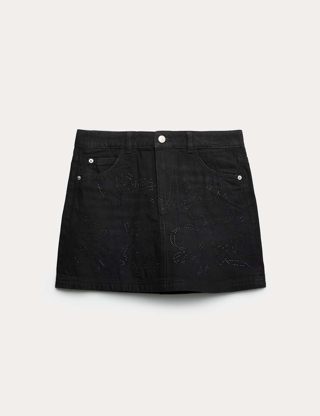 M&S Pure Cotton Diamante Denim Skirt (6-16 Yrs) Black