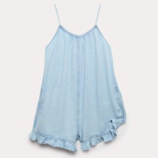 M&S Pure Cotton Ruffle Hem Print Playsuit (6-16 Yrs) Denim