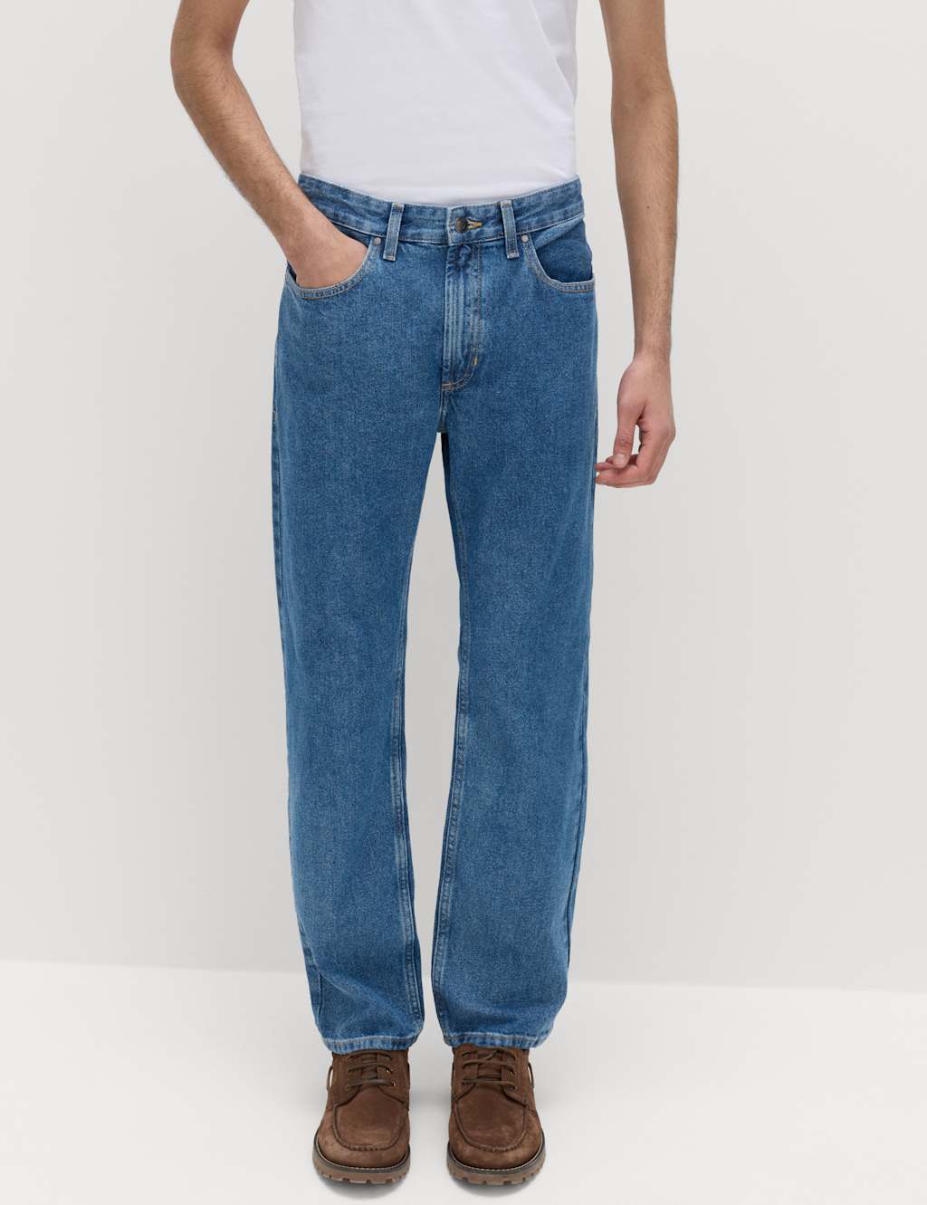 M&S Straight Fit Pure Cotton Jeans Medium Blue