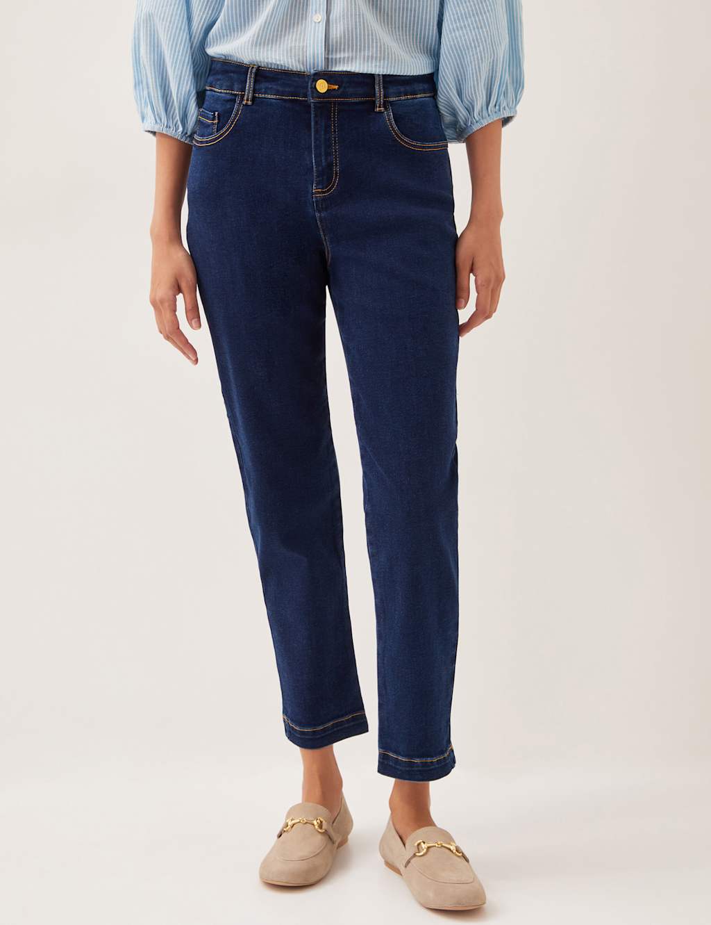 Monsoon High Waisted Straight Leg Cropped Jeans Indigo
