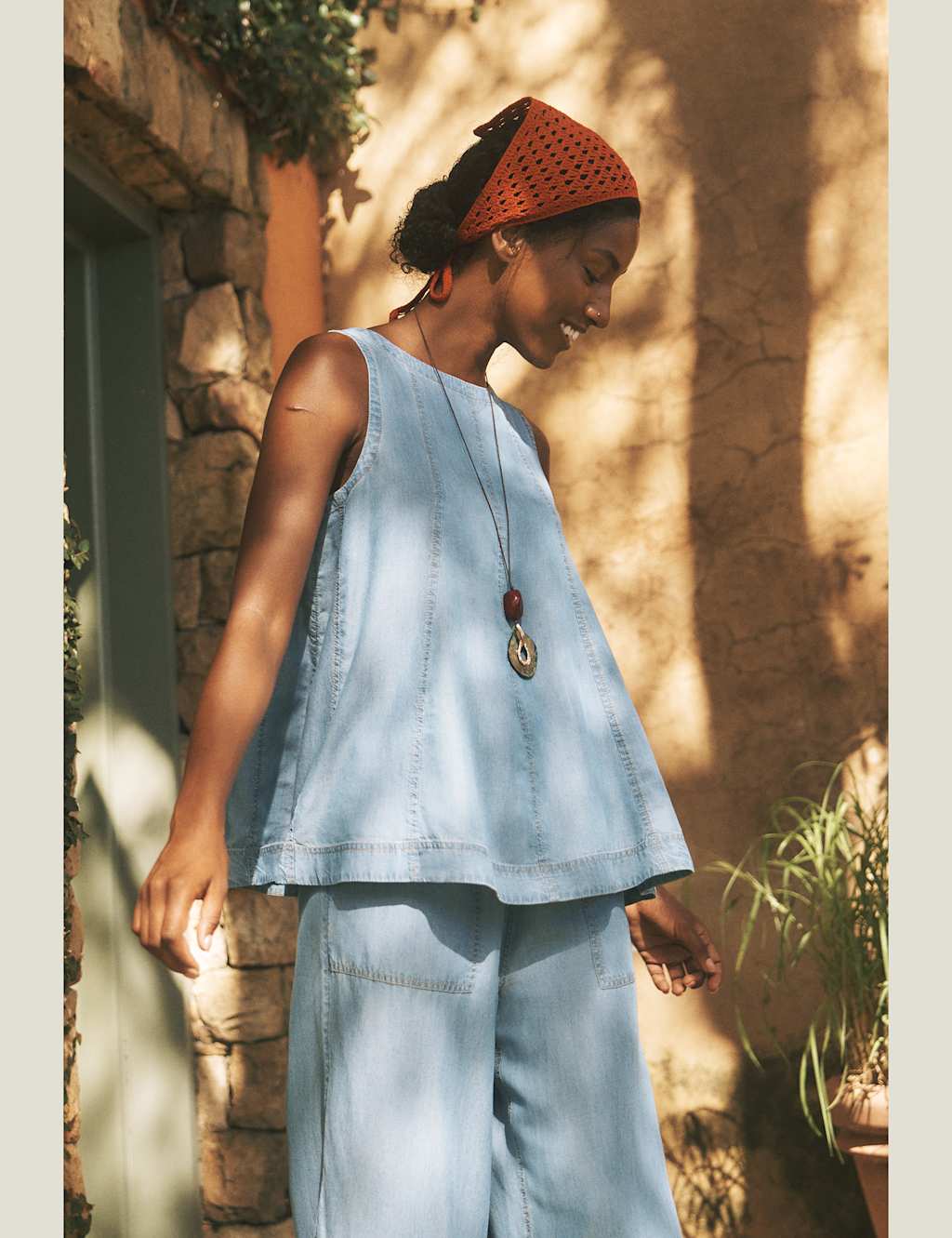 Monsoon Lyocell Denim Tank Top Blue Denim
