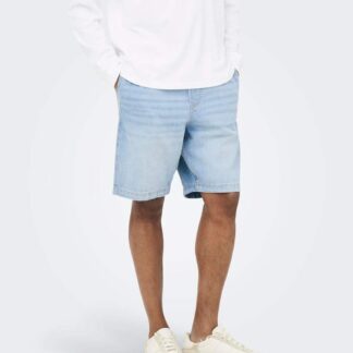 ONLY & SONS Denim Drawstring Shorts Light Blue