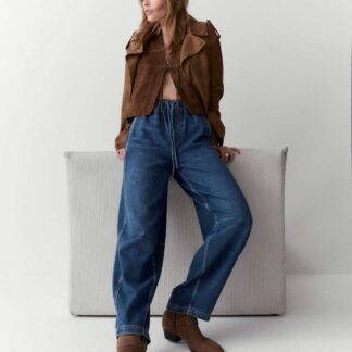 Per Una High Waisted Barrel Ankle Grazer Jeans Dark Indigo