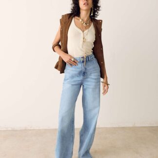 Per Una High Waisted Wide Leg Jeans with Lyocell Light Indigo
