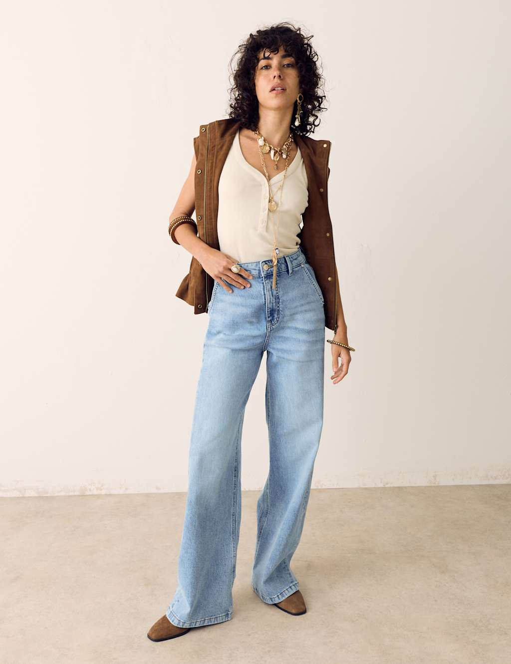 Per Una High Waisted Wide Leg Jeans with Lyocell Light Indigo