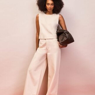 RO&ZO Pure Cotton Twill Wide Leg Jeans Ecru
