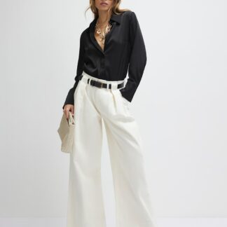 River Island High Waisted Belted Pleated Wide Leg Jeans Cream