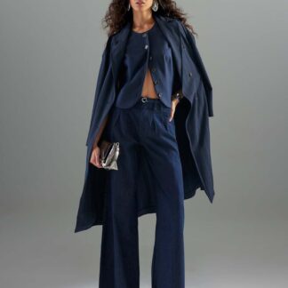 River Island High Wasited Belted Wide Leg Jeans Dark Blue Denim